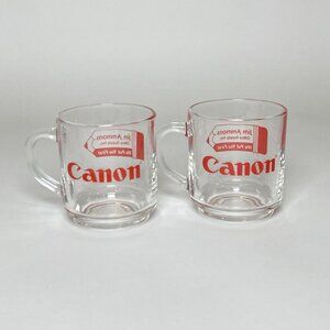 Set of 2 Luminarc Clear Glass Coffee Mugs Canon Vintage Advertising